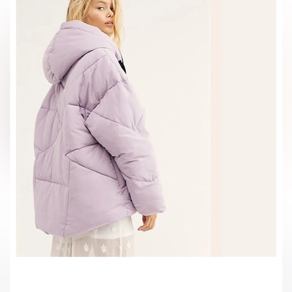 Free People Hailey Puffer Oversized Lilac Cloud Hooded Jacket M - Picture 6 of 14